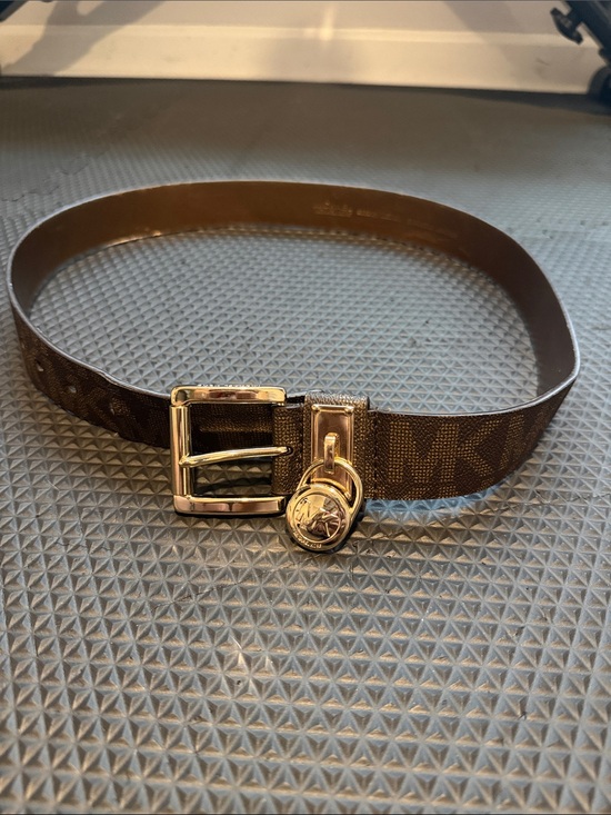 Michael Kors Accessories - Michael Kors Brown Logo Belt with Gold Buckle and Charm